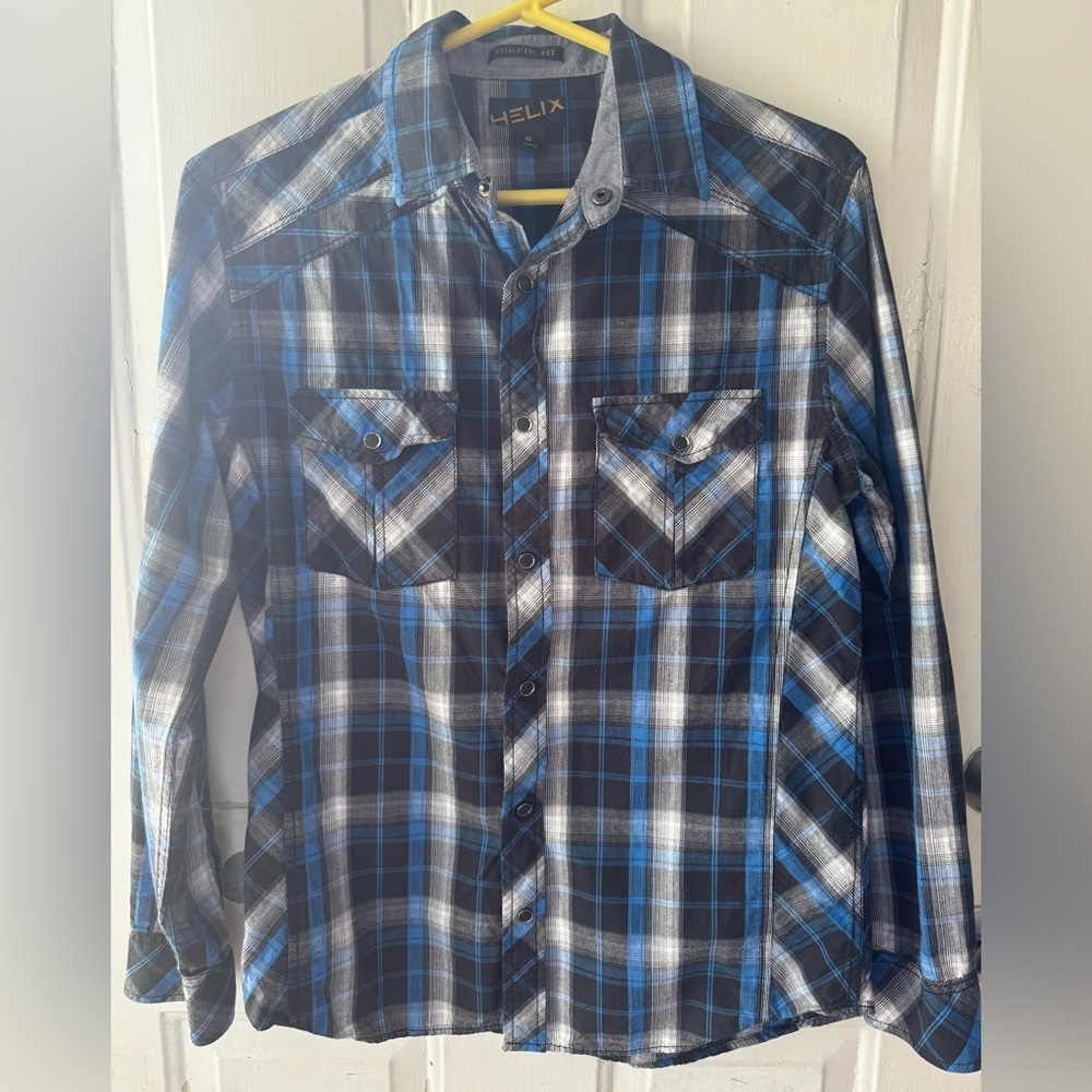 Helix Men's Black and Blue Checkered Shirt